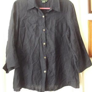 Lauren Ralph Lauren 100% Linen Button Shirt Womens Medium Navy Blue